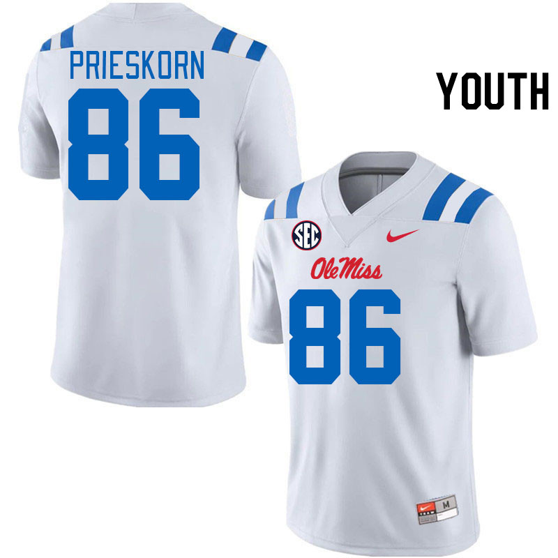 Youth #86 Caden Prieskorn Ole Miss Rebels 2024 New Uniforms College Football Jerseys Stitched-White